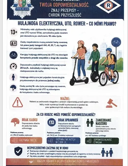 Policja apeluje: nowe zasady dla młodych rowerzystów i użytkowników hulajnóg elektrycznych