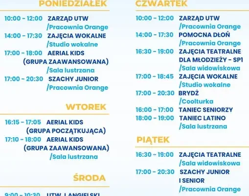 Centrum Kultury i Rekreacji we Wschowie ogłasza harmonogram zajęć stałych na sezon 2026/2027