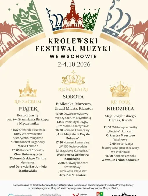 Królewski Festiwal Muzyki we Wschowie – zmiany w programie pierwszego dnia