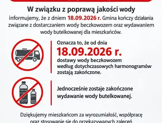 Gmina Szlichtyngowa kończy dostawy zastępczej wody. Mieszkańcy pięciu miejscowości mogą wrócić do normalnego użytkowania wodociągu